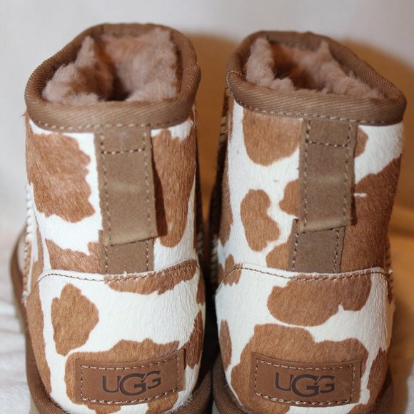 NIB UGG WOMEN'S CALF HAIR PRINT MINI ANKLE BOOTS SAND WHITE - Picture 8 of 8